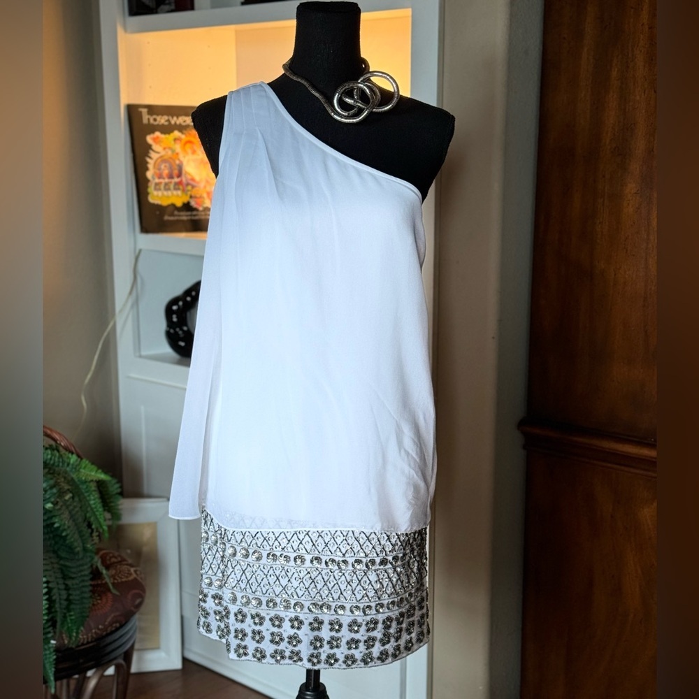 Aiden Mattox White One‎ Shoulder Mini Dress - Picture 2 of 11